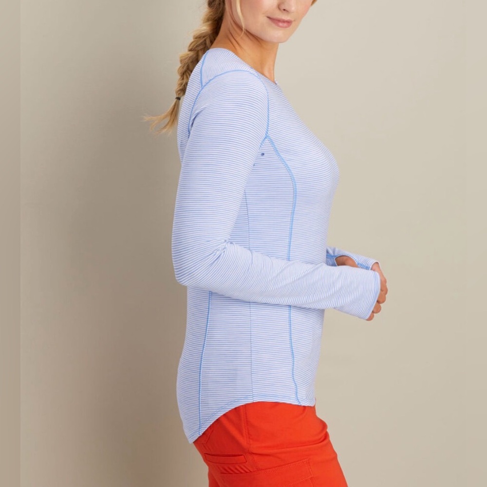 Duluth Women's Pier Genius Crewneck Long Sleeve UPF 50 T-Shirt Blue White Sz S - Picture 3 of 6